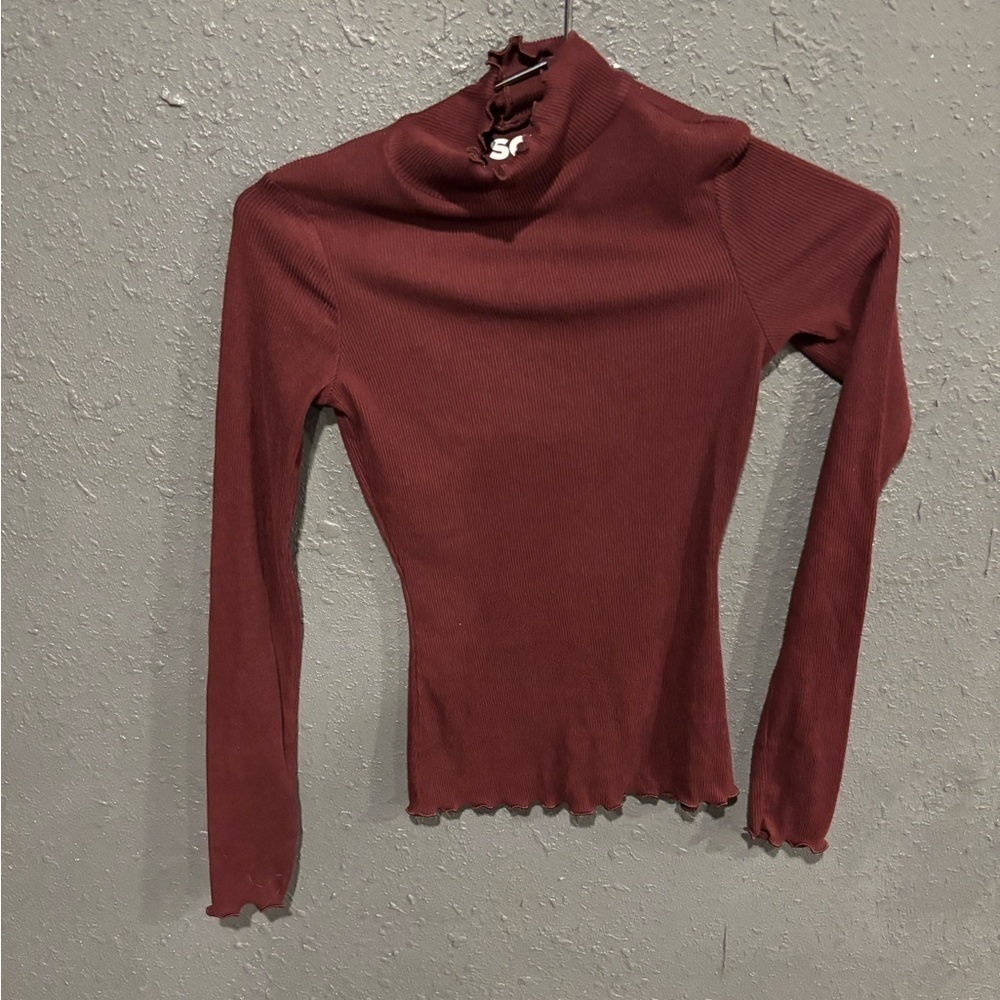 SO Red Fitted Ribbed Long Sleeve Top